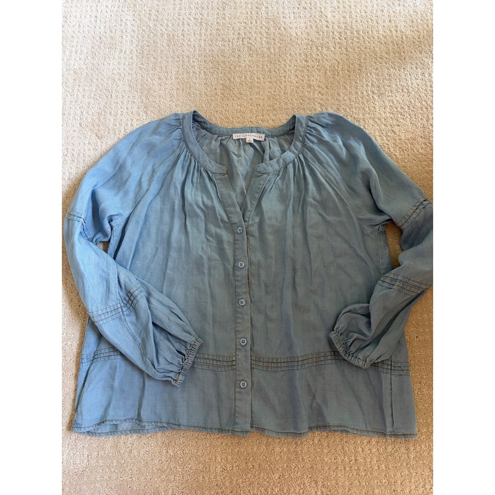Jane + Delancey Blouse Womens S Blue Lyocell Boho Coastal Button Down Chambray